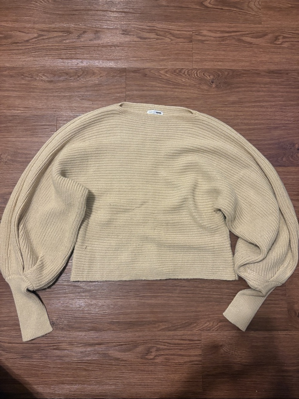 Fashion Nova Beige Balloon Sleeve Ribbed Sweater